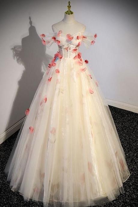 Advanced Sense Light Wedding Dress, Off Shoulder Princess Dress, Fairy Prom Dress With Applique
