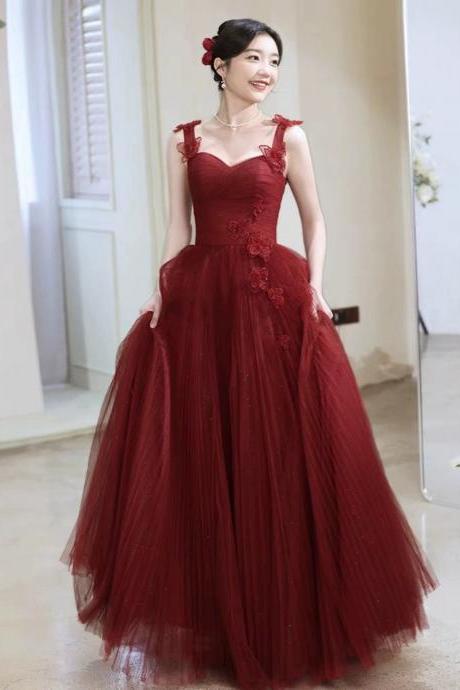 Spaghetti Strap Prom Gowns, Red Party Dresses,sweet Evening Dresses