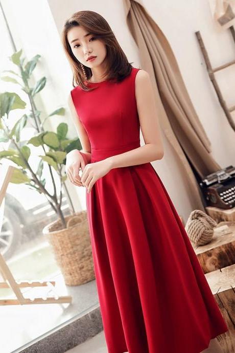 Red Satin Prom Gown,cute Homecoming Dress,formal Midi Dress
