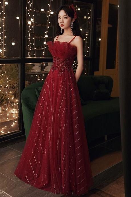 Spaghetti Strap Prom Gowns, Red Party Dresses,cute Evening Dresses