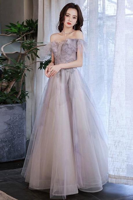 Off-shoulder Prom Dress, Gray Purple Fairy Party Dress