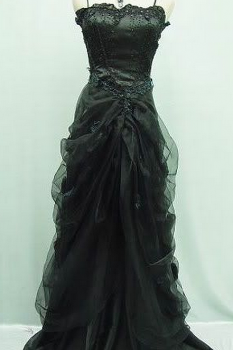 Black Chiffon Prom Dress,sexy Spaghetti Straps Evening Dress,beading Prom Dress