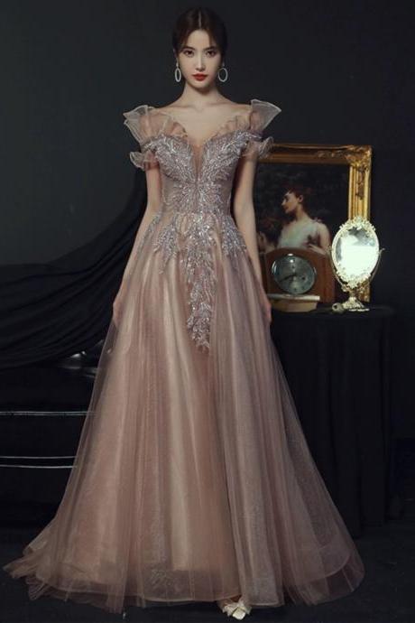 Fairy Birthday Dress,off Shoulder Prom Dress, Champagne Pink Party Dress