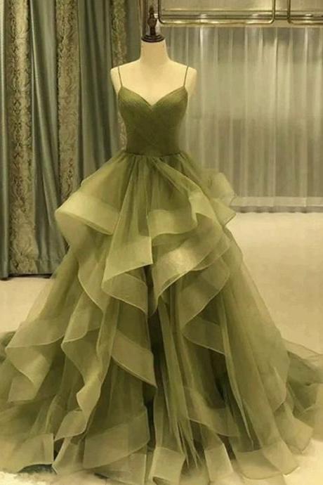 Fairy Birthday Dress,spaghetti Strap Irregular Prom Dress, Green Evening Dress