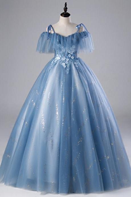 Spaghetti Strap Blue Party Dress, Fairy Evening Dress, Graduation Ball Gown Dress,quinceanera Dress