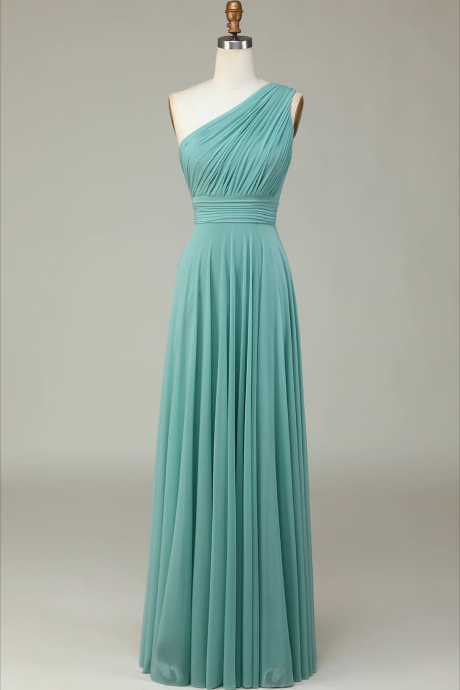 Chffion Prom Dresses, A-line One Shoulder Sea Glass Long Bridesmaid Dress