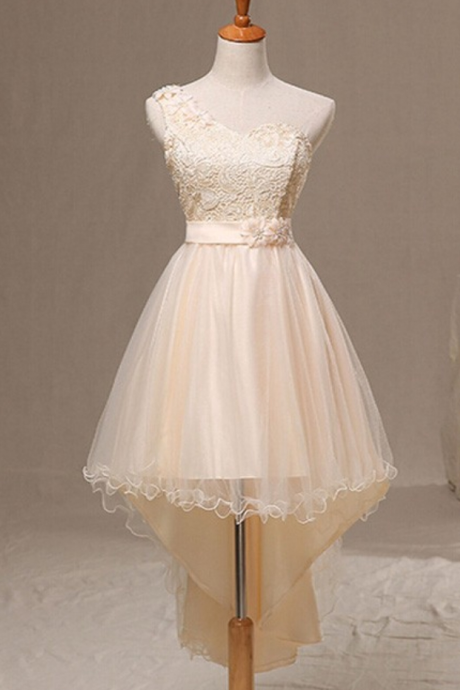 Sweet Homecoming Dresses,one Shoulder Light Champagne Lace Prom Dress Cute Party Dress