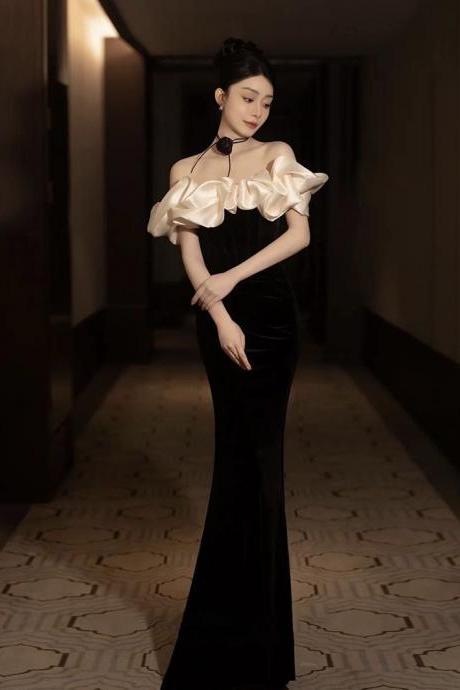 Off Shoulder Evening Dress Black Long Prom Dress Sexy Mermaid Dress
