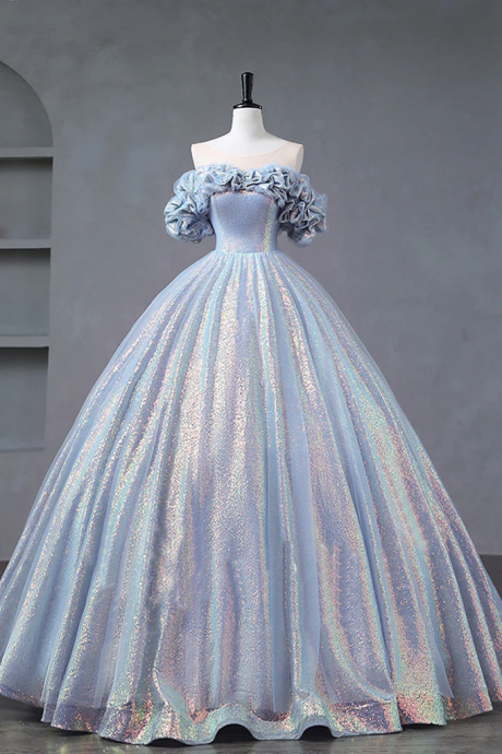 Sparkling Sequin Ball Gown,light Blue Party Dress Shiny Quinceanera Dress
