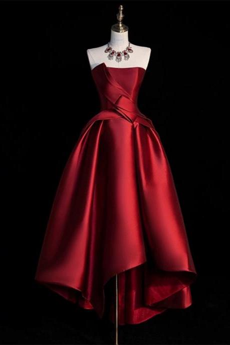 Strapless Homecoming Dress Red Party Dress Cute High Low Graduation Dress