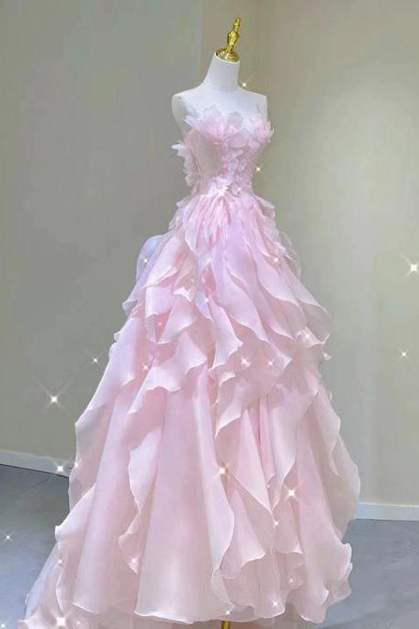 Pink Princess Evening Dress, Fairy Party Dress, Girl’s Birthday Flower Dress, Sweet 16 Quinceanera Dress