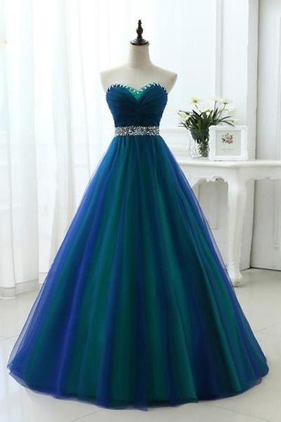 Elegant Sweetheart Strapless Tulle Prom Dress, Beautiful Ball Gown Dress With Bead