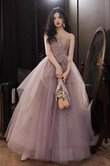 Straps Tulle Chic Party Dress, Pink Prom Dress