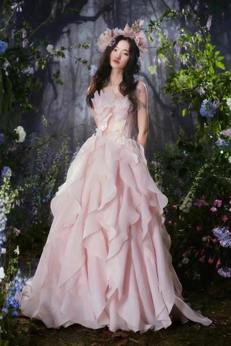 Luxury Sweet Flower Long Prom Dress,pink Party Dress