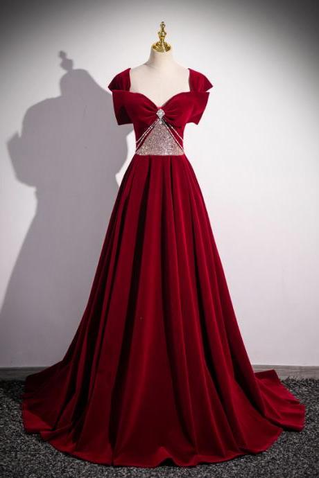Off Shoulder Long Prom Dress, Red Evening Dress Elegant Formal Dress With Bead