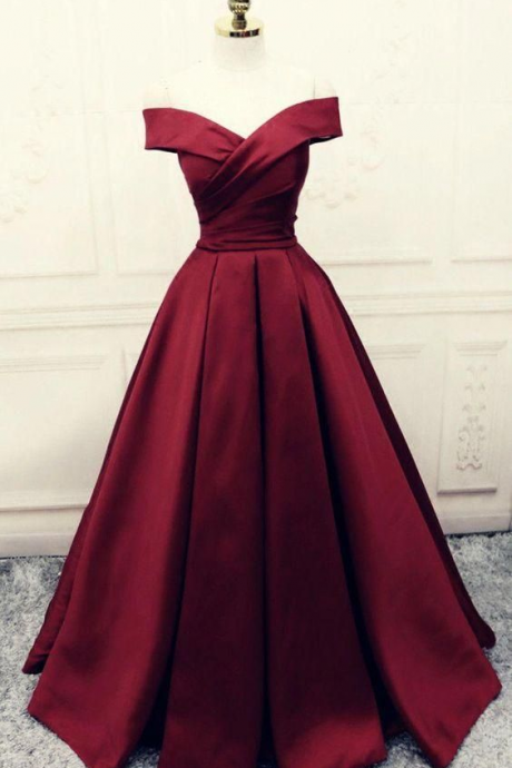 Burgundy Prom Dresses, Formal Ball Gowns Prom Dress, Satin Evening Gowns