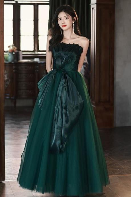 Strapless Evening Dress, Light Luxury Prom Dress, Dark Green Noble Party Dress