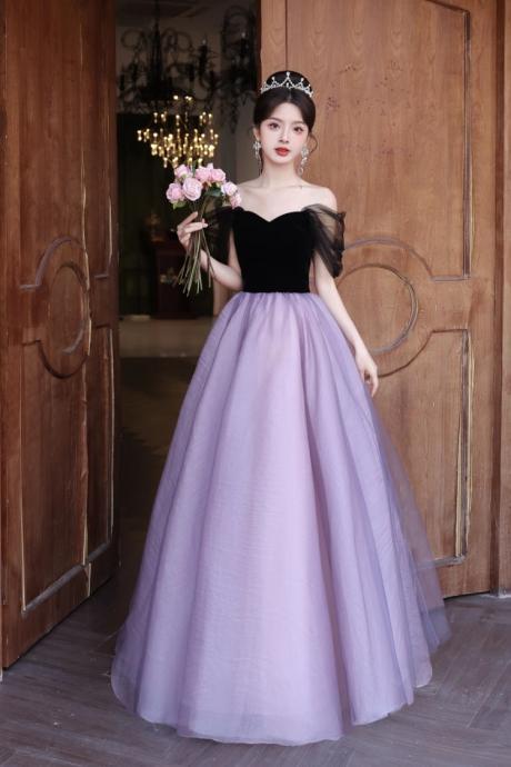Off Shoulder Prom Dresses, Dream Black And Purple Party Dress, Sweet Evening Gowns