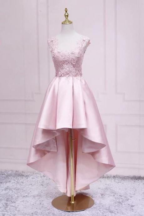 Pink Evening Dress Short High Low Homecoming Dress, Graduation Party Dress, Cute Birthday Dress
