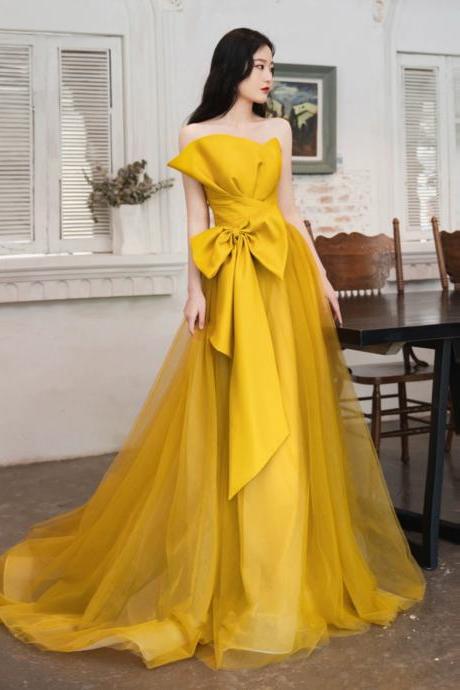Unique Strapless Yellow Prom Dress, Bright Evening Dress, Chic Party Dress