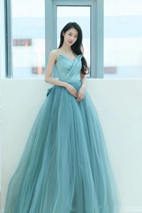 Strapless Yellow Prom Dress, Bright Evening Dress, Chic Blue Party Dress