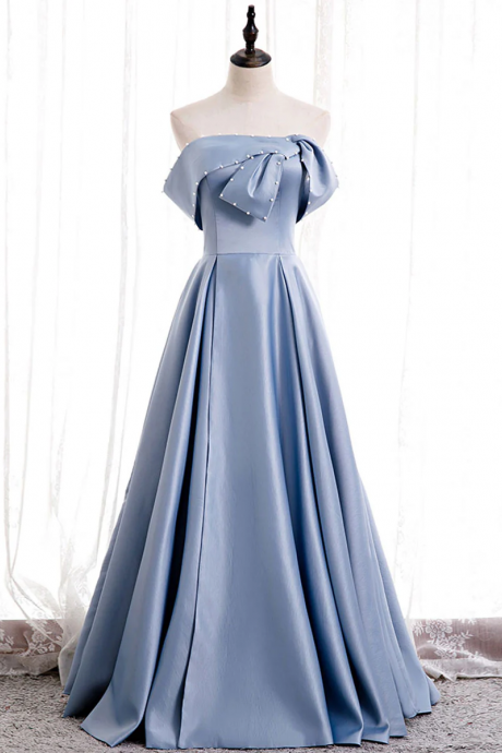Strapless Prom Dress,sky Blue Evening Dress, Cute Satin Party Dress