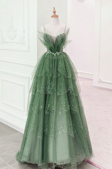 Strapless Prom Dress Fairy Green Party Dress Charming Evening Dress