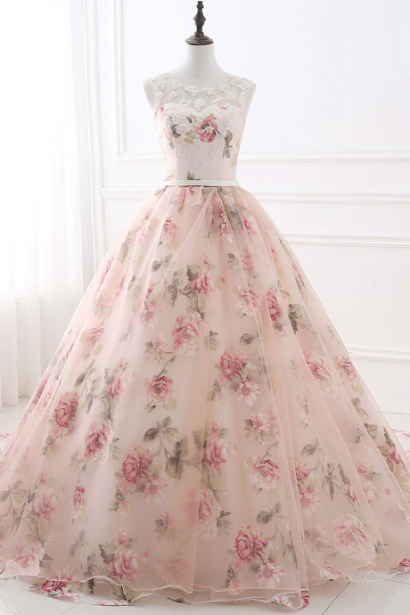 Strapless Prom Dress Pink Party Dress Charming Floral Ball Gown Dress Sweet 16 Dress