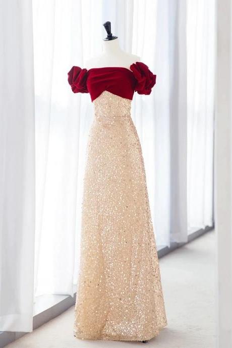 Elegant Solid Flounce Off the Shoulder Evening Dress Dresses