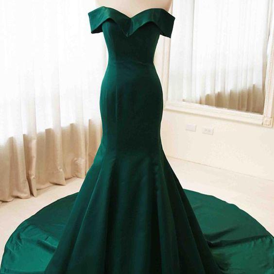 Green Satins Off-shoulder Simple Mermaid Long Prom Dress,formal Dresses ...