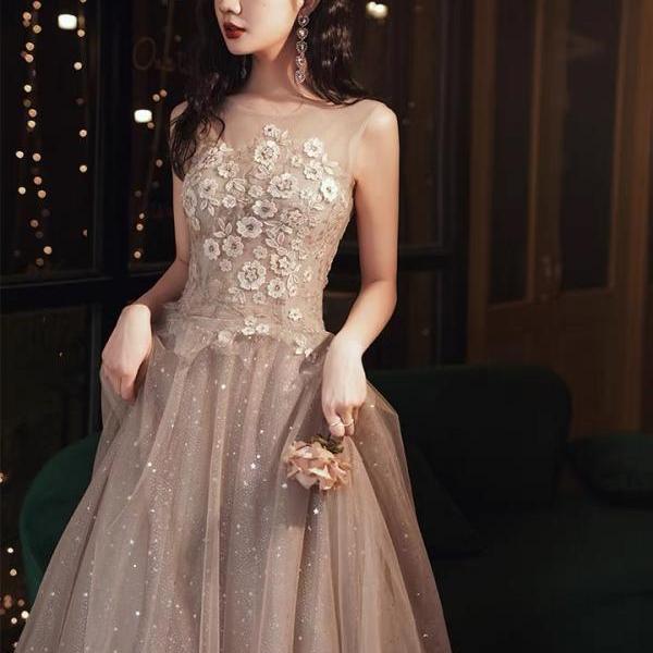 Sleeveless Prom Dress,champagne Party Dress,sweet Graduation Dress With ...