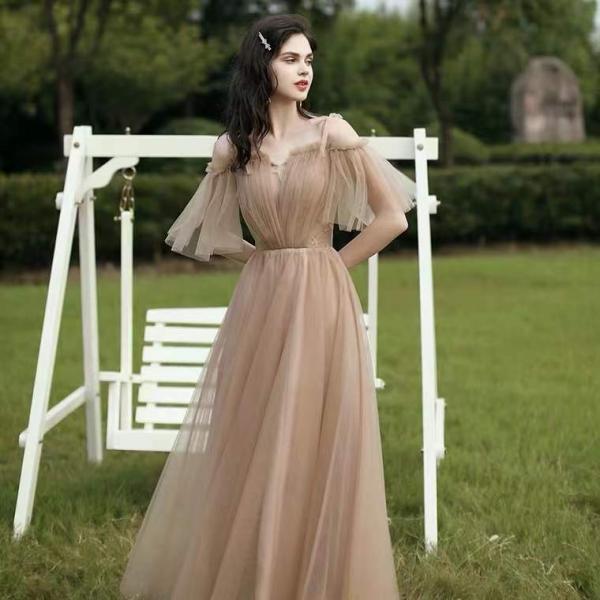 Off shoulder bridesmaid dresses, champagne party dresses, long fairy dresses,Custom made