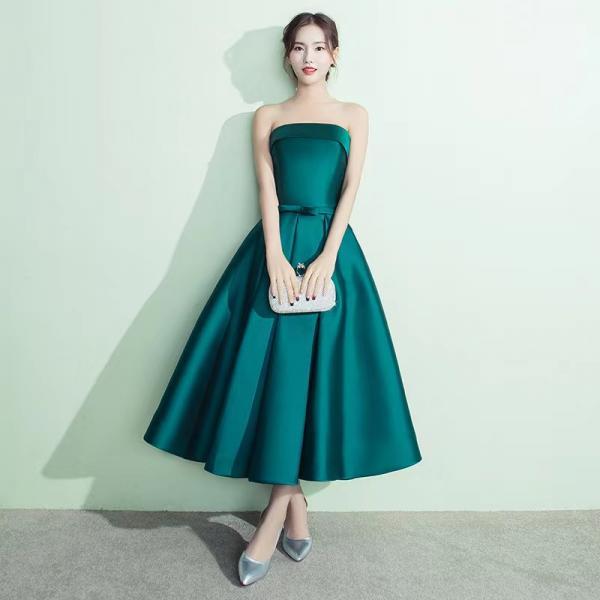Strapless prom dress,green party dress, simple midi dress,custom made