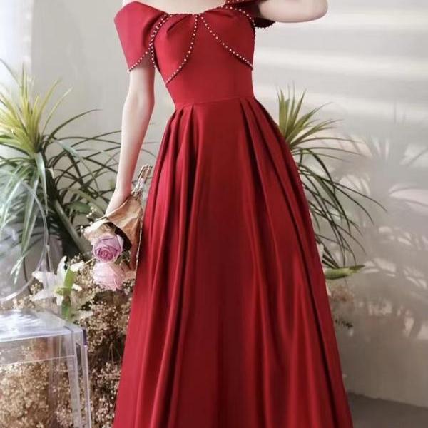 Simple Burgundy prom dress, strapless elegant evening dress,custom made