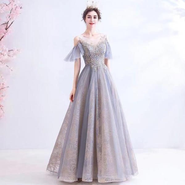 O-neck prom dress, fairy evening dress, blue princess party dress,custom made