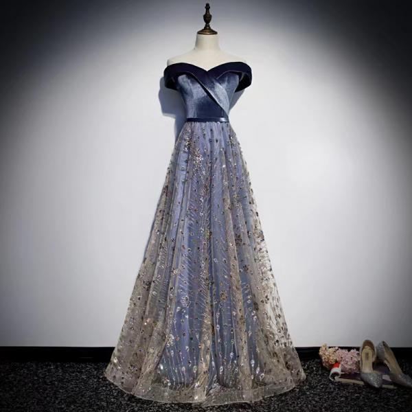  New off-the-shoulder evening dress, elegant blue dress,socialite prom dress ,custom made