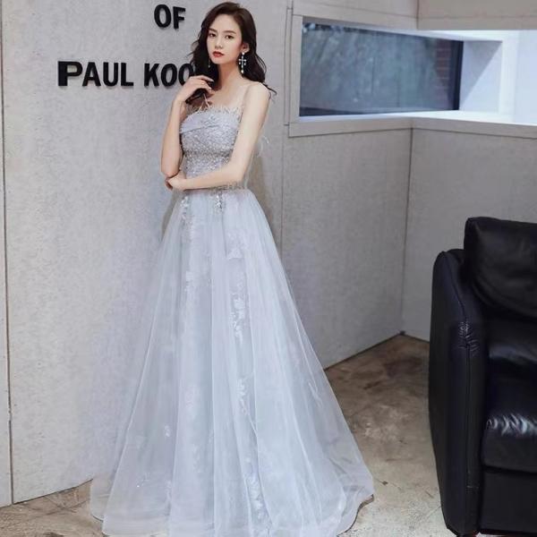 Grey party evening dress, new style, long style, temperament strapless dress,custom made