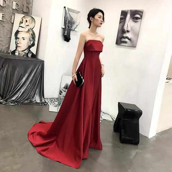 Red pary dress, strapless prom dress,custom made