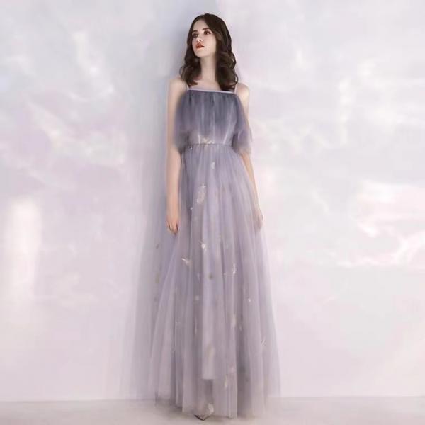 Gray birthday dress ,spaghetti strap party dress,fairy bridesmaid dress,custom made