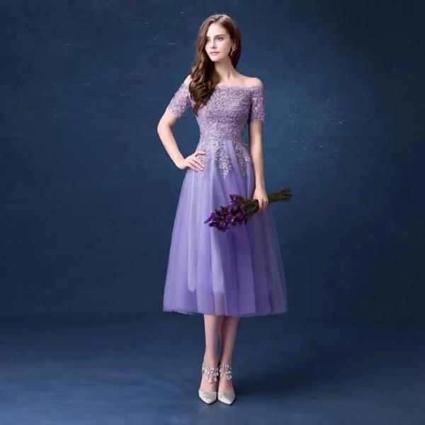 Purple midi dress,o-neck party dress,formal homecoming dress,custom made
