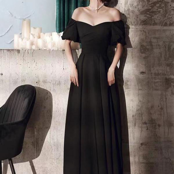 Off shoulder party dress,black evening dress,custom made