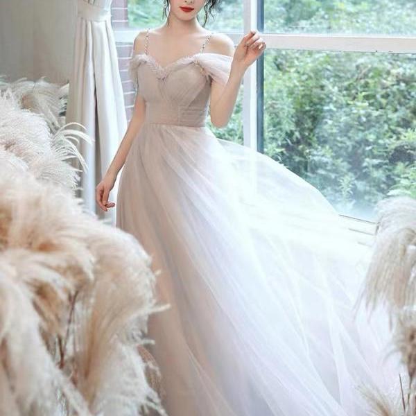 Fairy prom dress,spaghetti strap evening dress,simple bridesmaid dress,Custom Made