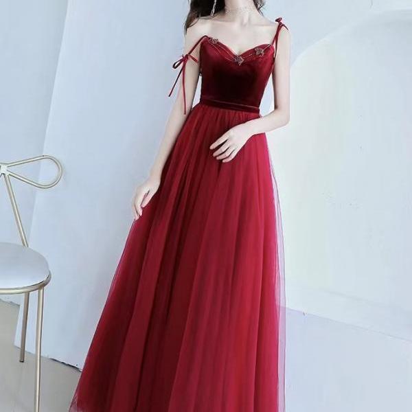 Spaghetti strap evening dress, cute party dress,red prom dress,custom made
