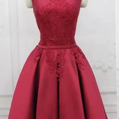 Sleeveless homecoming dress, simple party dress, satin bridesmaid dress,red graduation dress ,Custom Made
