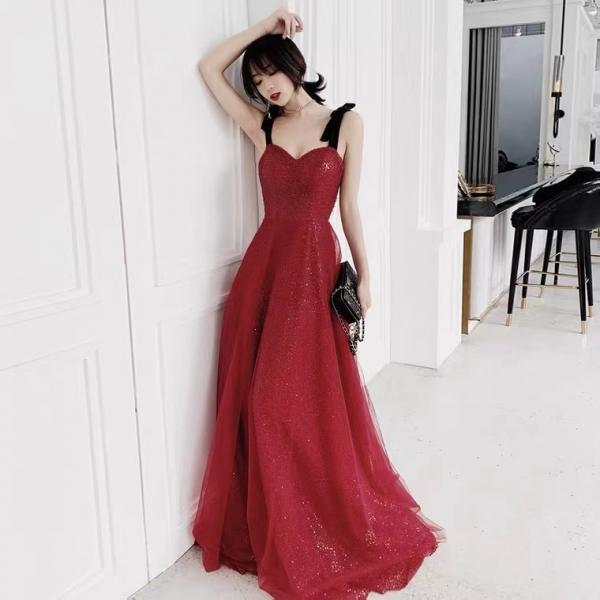 Red prom dress, sexy party dress,spaghetti strap evening dress,Custom made