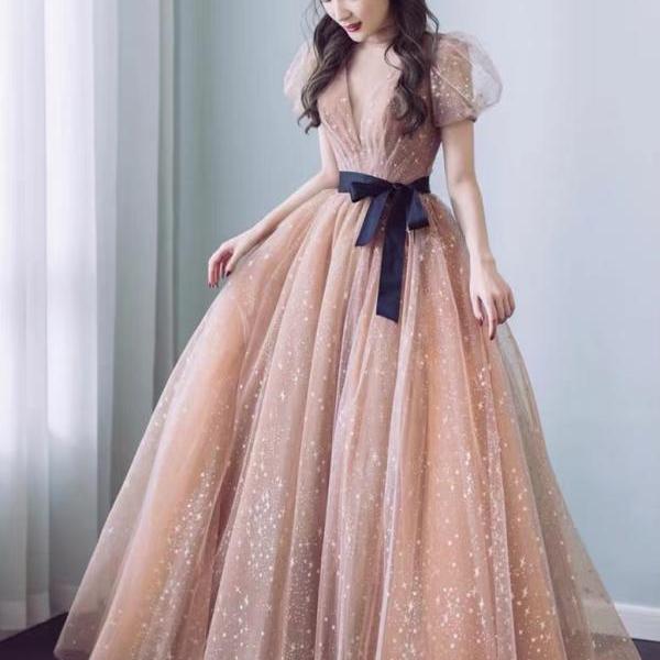 Green Evening Dress,Temperament,Long Bubble Sleeve Princess Dress Y4315 main image 0
