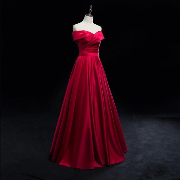 Off shoulder evening dress ,red prom dress,elegant formal dress,satin party dress,custom made