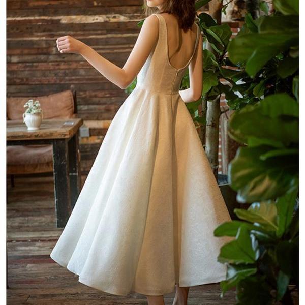 Elegant evening dress , noble prom dress,white party dress,backless bridal dress,custom made