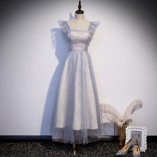 Spaghetti strap midi dress ,fairy prom dress,light blue party dress,custom made