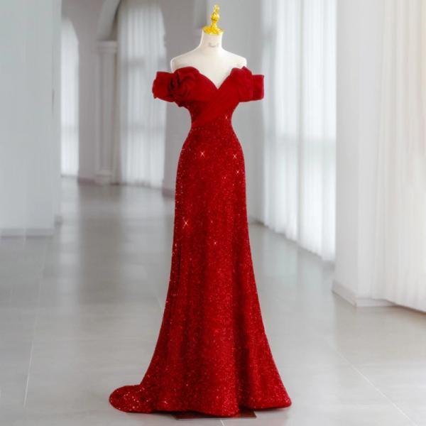 Off shoulder prom dress,red evening dress,charming bodycon dress,custom made
